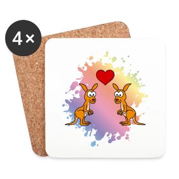 Amour de couple de bandes dessinées kangourou - Dessous de verre (lot de 4) - blanc - Devant
