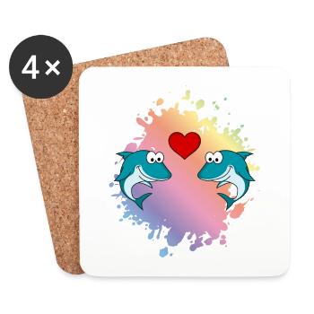 Shark Comic Couple Love - Coasters (set of 4) - white - Front