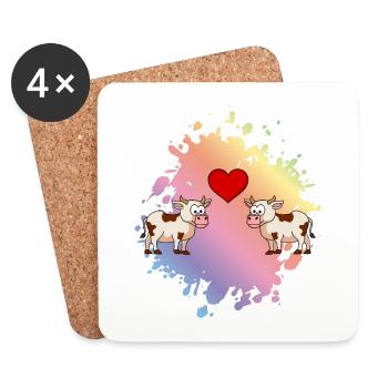 Cow Comic Couple Love - Dessous de verre (lot de 4) - blanc - Devant