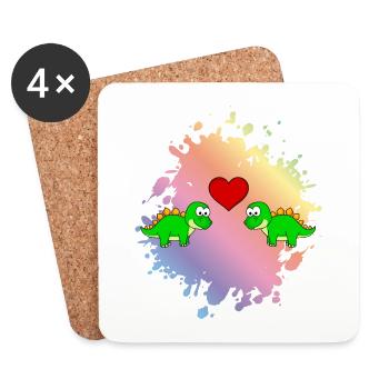Dinosaur stegosaurus couple love - Coasters (set of 4) - white - Front