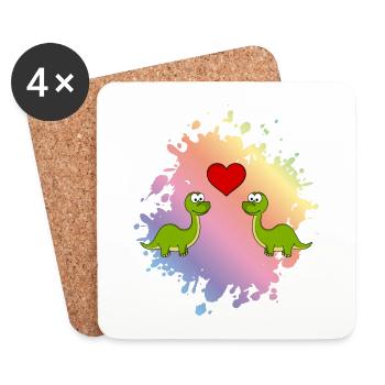 Un couple de dinosaures brontosaures aime - Dessous de verre (lot de 4) - blanc - Devant
