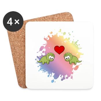 Dinosaure tricératops couple amour - Dessous de verre (lot de 4) - blanc - Devant