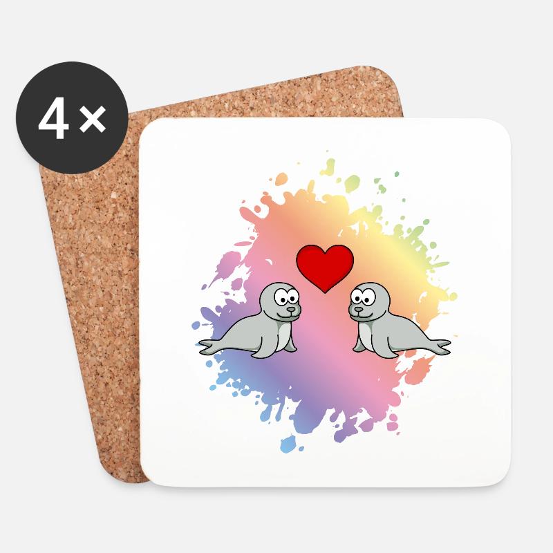 Robbe Tier Paar Liebe - Untersetzer (4er-Set) - Weiß