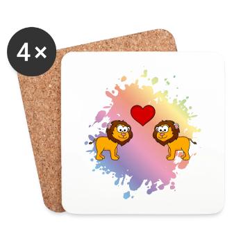 Löwe Comic Paar Liebe - Untersetzer (4er-Set) - Weiß - Vorne