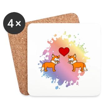 Fox Comic Couple Love - Dessous de verre (lot de 4) - blanc - Devant