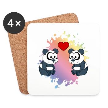 Panda Comic Paar Liebe - Untersetzer (4er-Set) - Weiß - Vorne