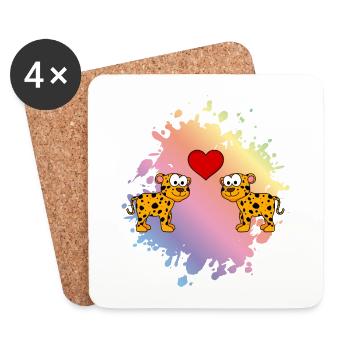 Leopard Comic Paar Liebe - Untersetzer (4er-Set) - Weiß - Vorne