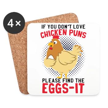 Blague sur les jeux de mots sur le poulet - Dessous de verre (lot de 4) - blanc - Devant