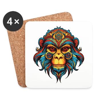 Portrait de singe - Dessous de verre (lot de 4) - blanc - Devant