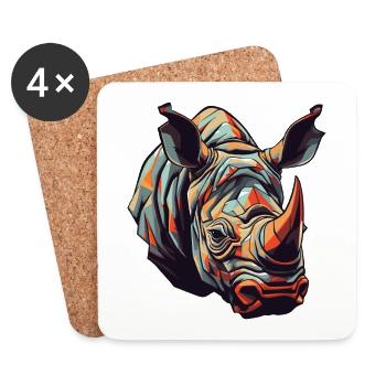 Portrait de rhinocéros - Dessous de verre (lot de 4) - blanc - Devant