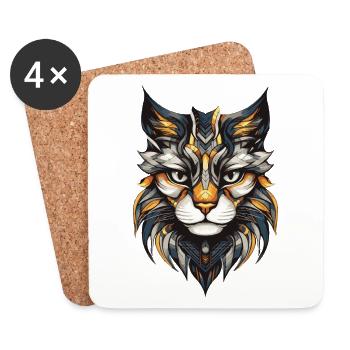 Tête de portrait de chat - Dessous de verre (lot de 4) - blanc - Devant