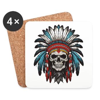 Crâne de chef indien Apache - Dessous de verre (lot de 4) - blanc - Devant