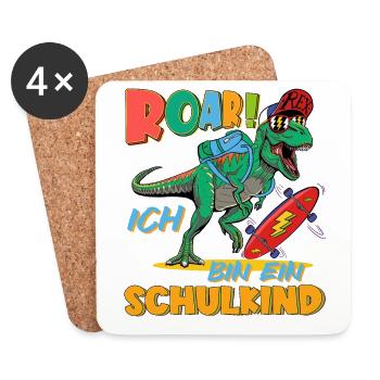 Ich bin ein Schulkind - Rex mit Skateboard - Untersetzer (4er-Set) - Weiß - Vorne