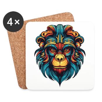 Portrait de singe - Dessous de verre (lot de 4) - blanc - Devant
