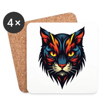 Portrait de chat - Dessous de verre (lot de 4) - blanc - Devant