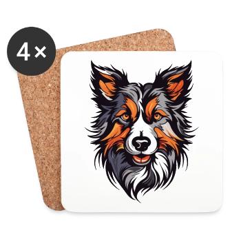 Portrait de chien Border Collie - Dessous de verre (lot de 4) - blanc - Devant