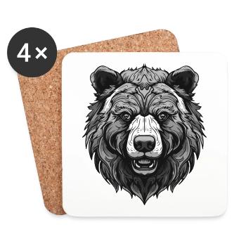 Bear Portrait Animal - Coasters (set of 4) - white - Front