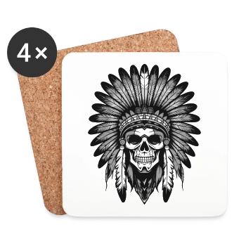Chef du crâne indien Apache - Dessous de verre (lot de 4) - blanc - Devant