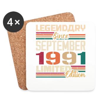 September 1991 Anniversary 1991 September Gift - Coasters (set of 4) - white - Front
