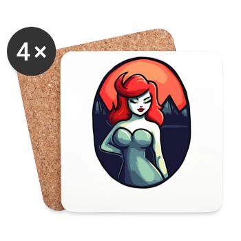 Le soleil rouge du Japon et la dame dans une pose pécheresse - Dessous de verre (lot de 4) - blanc - Devant
