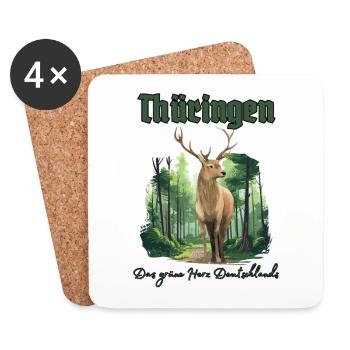 Thüringen - Das grünes Herz Deutschlands-Hirsch - Untersetzer (4er-Set) - Weiß - Vorne