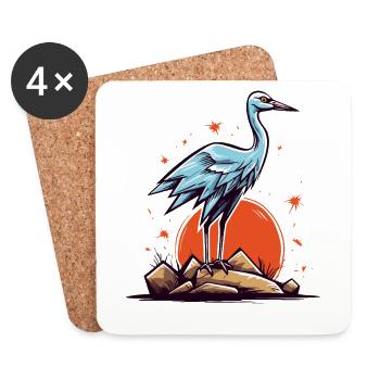Héron cendré ou cigogne et soleil rouge - Dessous de verre (lot de 4) - blanc - Devant