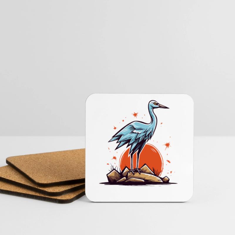Graureiher oder Storch Vogel und eine rote Sonne Untersetzer (4er-Set)