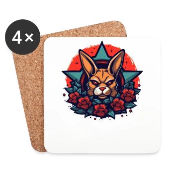 Tattoo stars roses and a bunny - Coasters (set of 4) - white - Front