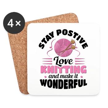 Stay postive love Knitting - Untersetzer (4er-Set) - Weiß - Vorne