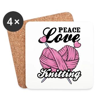 Peace Love Knitting - Untersetzer (4er-Set) - Weiß - Vorne