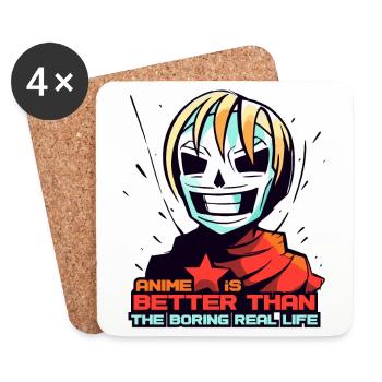 Maske-Anime-Mädchen: Besser als das echte Leben - Untersetzer (4er-Set) - Weiß - Vorne