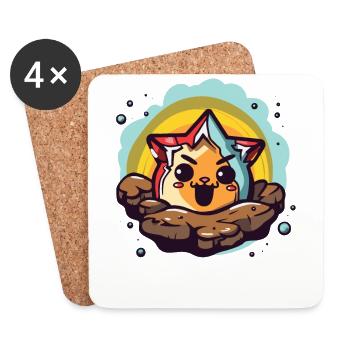 Chat mignon et étoile - Dessous de verre (lot de 4) - blanc - Devant