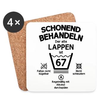 Der Alte Lappen, Schonend Behandeln 67. Geburtstag - Untersetzer (4er-Set) - Weiß - Vorne