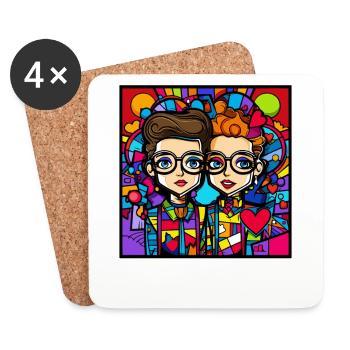 Cœurs d’amour et amants amoureux amoureux - Dessous de verre (lot de 4) - blanc - Devant