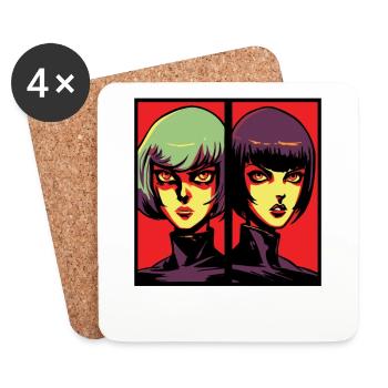 A Powerful Anime Cartoon Female Duo - Coasters (set of 4) - white - Front