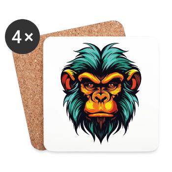 Tête de singe - Dessous de verre (lot de 4) - blanc - Devant