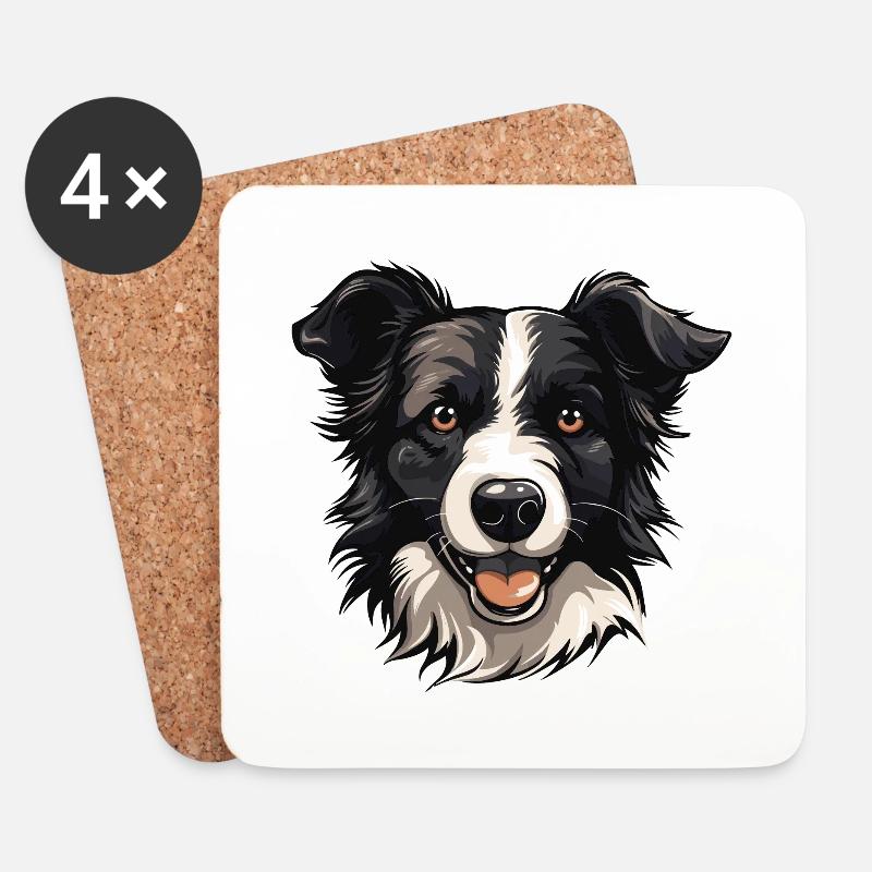 Border Collie Hund Kopf - Untersetzer (4er-Set) - Weiß