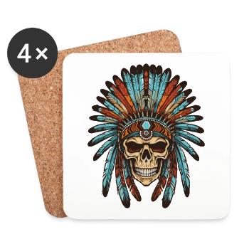 Crâne indien Apache - Dessous de verre (lot de 4) - blanc - Devant