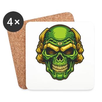 Crâne souriant vert et or - Dessous de verre (lot de 4) - blanc - Devant