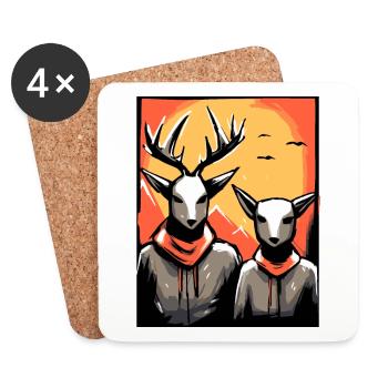 Japon Red Sun : un couple de cerfs - Dessous de verre (lot de 4) - blanc - Devant