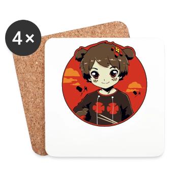 Cartoon Manga Anime Cute Girl - Coasters (set of 4) - white - Front