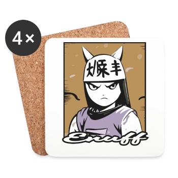 Dessin animé Anime Manga Samouraï Chats Fille - Dessous de verre (lot de 4) - blanc - Devant
