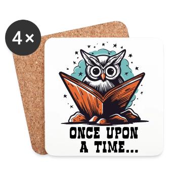 Il était une fois un ami hibou qui lisait des livres - Dessous de verre (lot de 4) - blanc - Devant