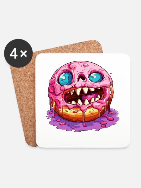 Hässlicher Monster Donut - Untersetzer (4er-Set) - Weiß