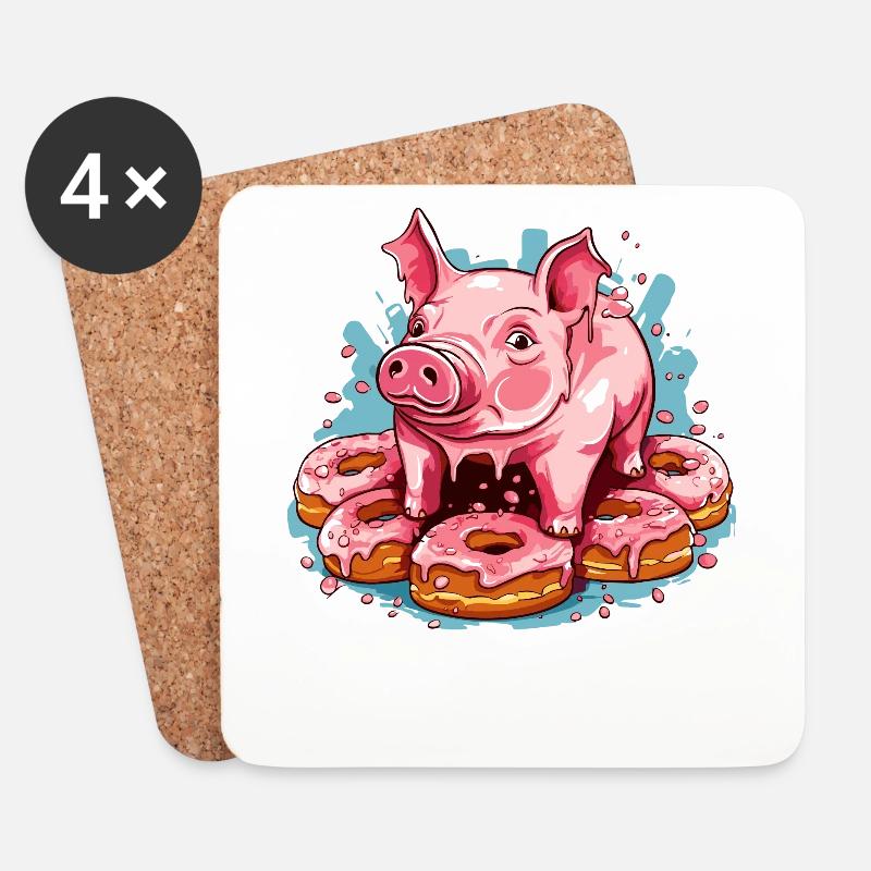 Der glasierte Donut Schwein - Untersetzer (4er-Set) - Weiß