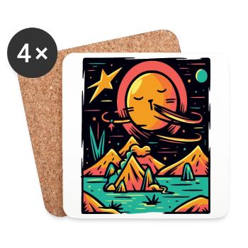 Bunte Pop-Farben Universum Planeten und Katze - Untersetzer (4er-Set) - Weiß - Vorne