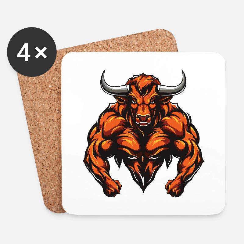 Bulle Stier Muskeln Workout Beast Gym - Untersetzer (4er-Set) - Weiß