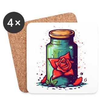 Un bocal en verre avec des roses - Dessous de verre (lot de 4) - blanc - Devant