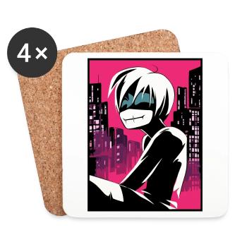 Dessin animé Anime Manga Ville Zombie Goule - Dessous de verre (lot de 4) - blanc - Devant