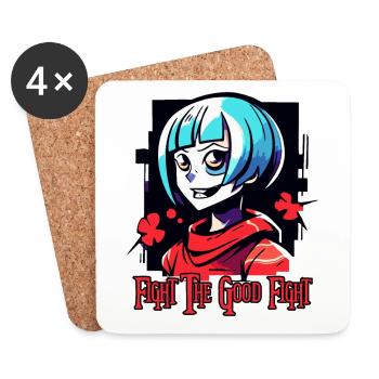 Kämpfe den guten Kampf mit einem Anime Mädchen - Untersetzer (4er-Set) - Weiß - Vorne